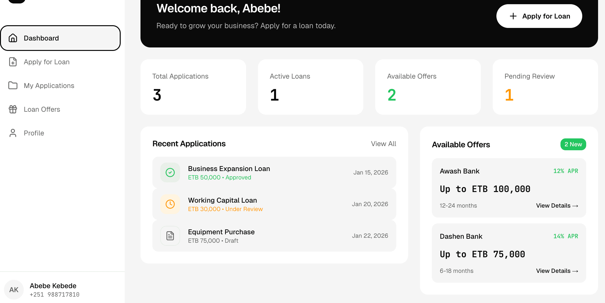 Qazina Loan Dashboard